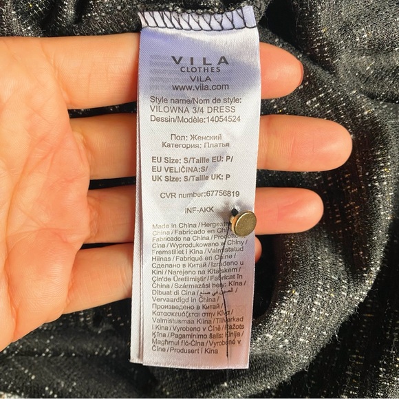 🖤 VILA BLACK WHITE GOLD SHIMMER TWEED CAPRI SLEEVE DRESS! - Picture 12 of 13